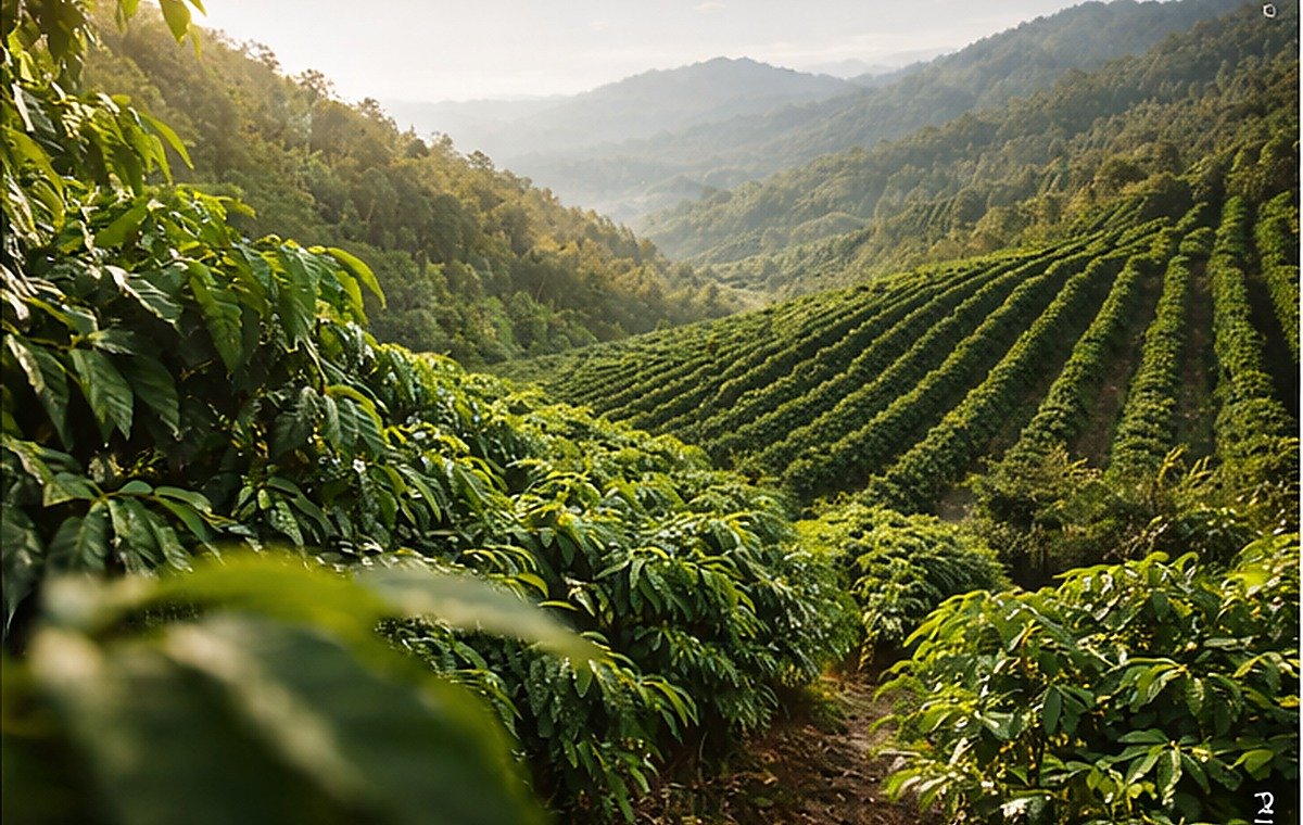 Coffee landscape and farm rows